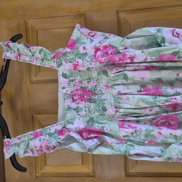 Torrid 0 Pink and Green Floral Sleeveless Sundress Pockets Smocked Back Large - Picture 5 of 11